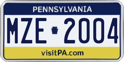 PA license plate MZE2004