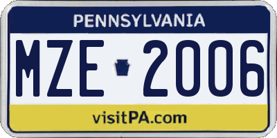 PA license plate MZE2006