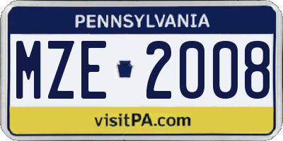 PA license plate MZE2008