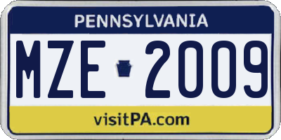 PA license plate MZE2009