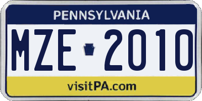 PA license plate MZE2010
