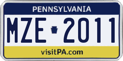 PA license plate MZE2011