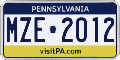 PA license plate MZE2012