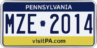PA license plate MZE2014