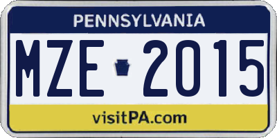 PA license plate MZE2015