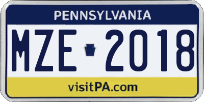 PA license plate MZE2018