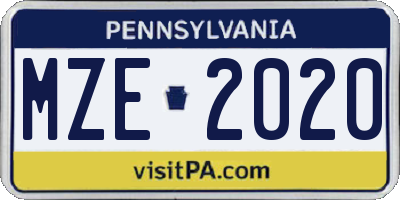 PA license plate MZE2020