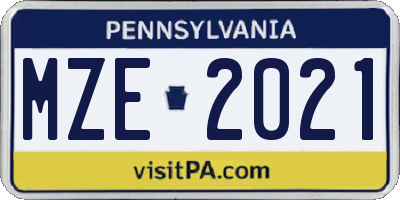 PA license plate MZE2021
