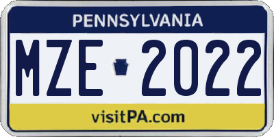 PA license plate MZE2022