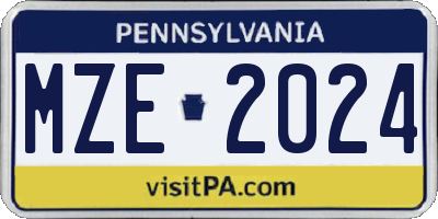 PA license plate MZE2024