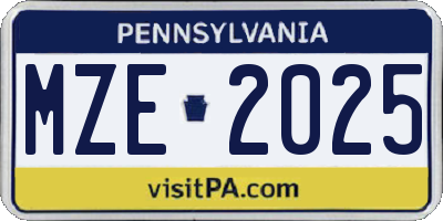 PA license plate MZE2025