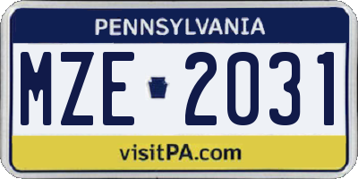 PA license plate MZE2031