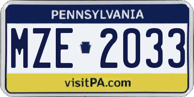 PA license plate MZE2033