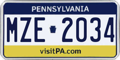 PA license plate MZE2034