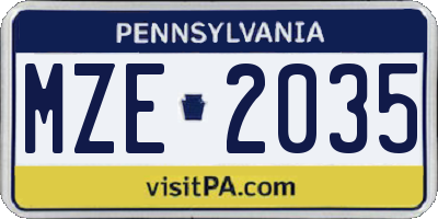 PA license plate MZE2035