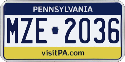 PA license plate MZE2036