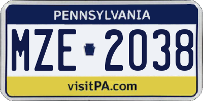 PA license plate MZE2038