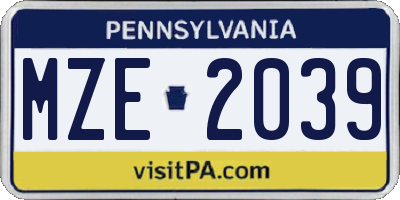 PA license plate MZE2039