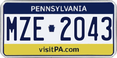 PA license plate MZE2043