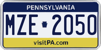 PA license plate MZE2050