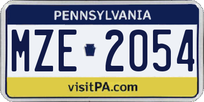 PA license plate MZE2054