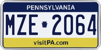 PA license plate MZE2064