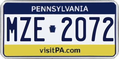 PA license plate MZE2072