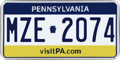 PA license plate MZE2074