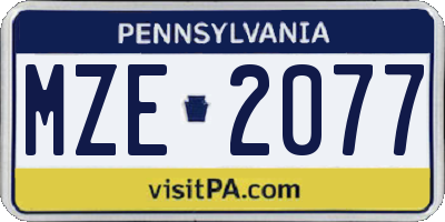 PA license plate MZE2077