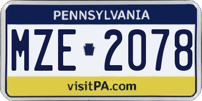 PA license plate MZE2078