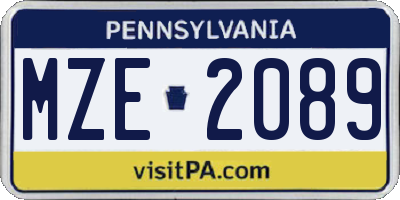PA license plate MZE2089