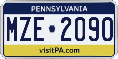 PA license plate MZE2090