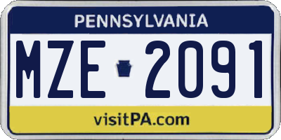 PA license plate MZE2091