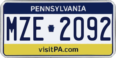 PA license plate MZE2092