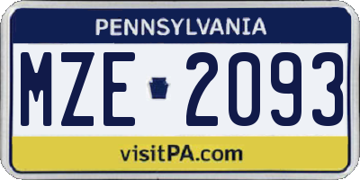 PA license plate MZE2093