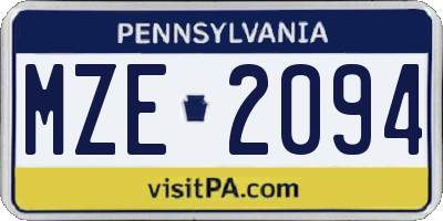 PA license plate MZE2094