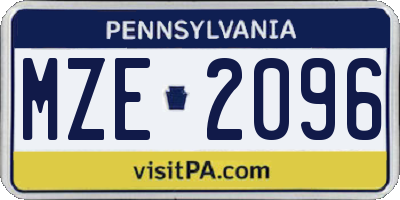 PA license plate MZE2096