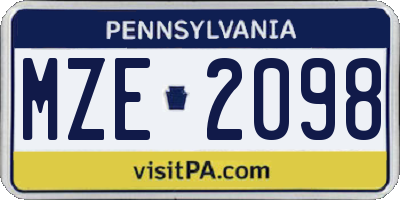 PA license plate MZE2098