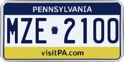 PA license plate MZE2100