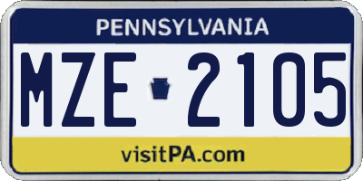 PA license plate MZE2105