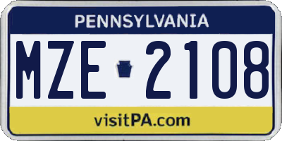 PA license plate MZE2108