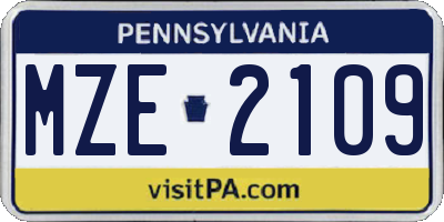 PA license plate MZE2109
