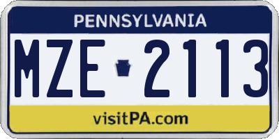 PA license plate MZE2113