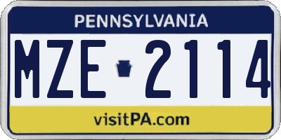 PA license plate MZE2114