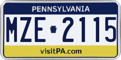 PA license plate MZE2115