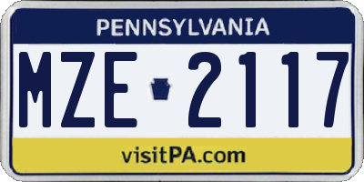 PA license plate MZE2117