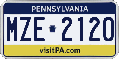 PA license plate MZE2120