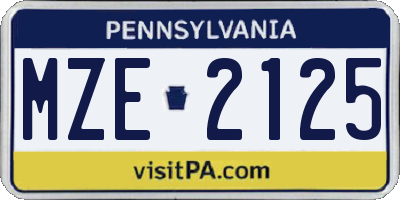 PA license plate MZE2125