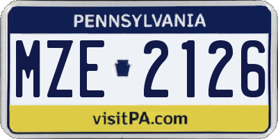 PA license plate MZE2126