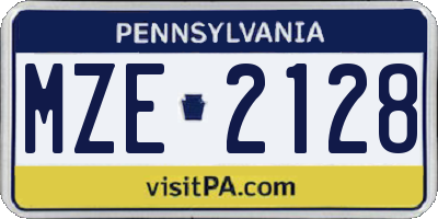 PA license plate MZE2128